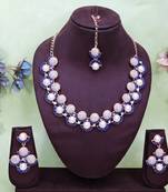 Blue rose gold premium designer american diamond and stone work necklace set