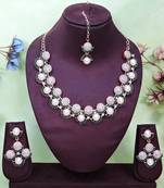 Green rose gold premium designer american diamond and stone work necklace set