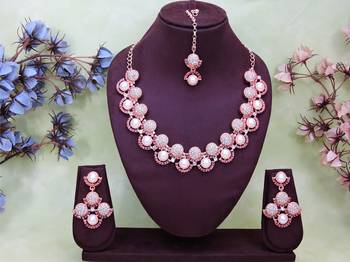 Purple rose gold premium designer american diamond and stone work necklace set 1