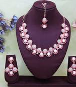 Purple rose gold premium designer american diamond and stone work necklace set