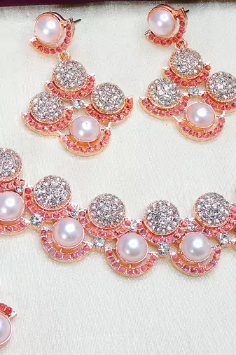 Purple rose gold premium designer american diamond and stone work necklace set