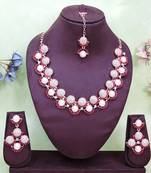 Maroon rose gold premium designer american diamond and stone work necklace set