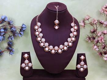 Green rose gold premium designer american diamond and stone work necklace set 1