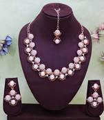 Green rose gold premium designer american diamond and stone work necklace set