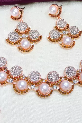 Green rose gold premium designer american diamond and stone work necklace set