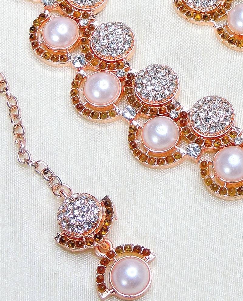 rose gold premium designer american diamond and stone work necklace set
