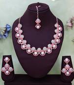 Pink rose gold premium designer american diamond and stone work necklace set