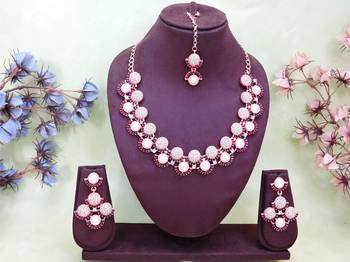 Purple rose gold premium designer american diamond and stone work necklace set 1
