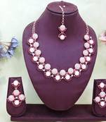 Purple rose gold premium designer american diamond and stone work necklace set