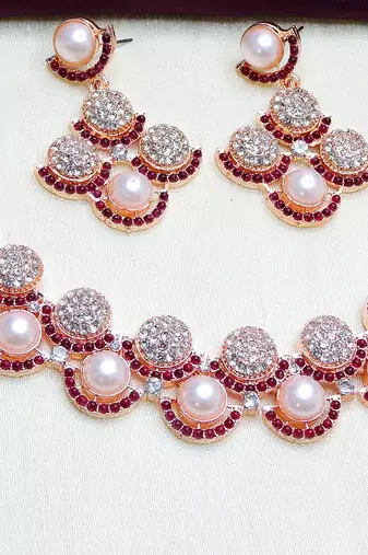 Purple rose gold premium designer american diamond and stone work necklace set
