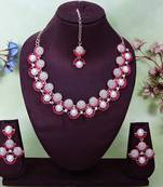 Pink rose gold premium designer american diamond and stone work necklace set