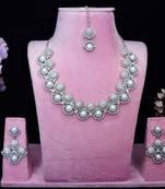 White rhodium premium designer american diamond and stone work necklace set