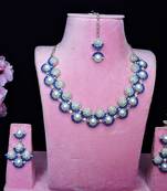 Blue rhodium premium designer american diamond and stone work necklace set