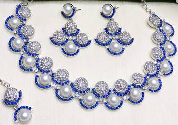 Blue rhodium premium designer american diamond and stone work necklace set 2