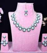 Green rhodium premium designer american diamond and stone work necklace set
