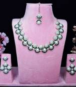 Green rhodium premium designer american diamond and stone work necklace set