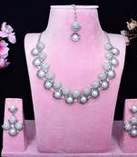 Purple rhodium premium designer american diamond and stone work necklace set