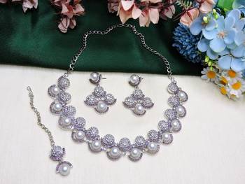 Purple rhodium premium designer american diamond and stone work necklace set 2