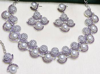 Purple rhodium premium designer american diamond and stone work necklace set 3