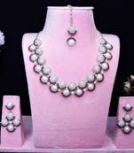 Maroon rhodium premium designer american diamond and stone work necklace set