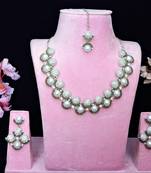 Green rhodium premium designer american diamond and stone work necklace set