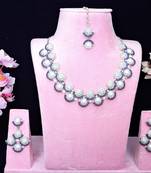 Blue rhodium premium designer american diamond and stone work necklace set