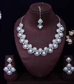 Pink rhodium premium designer american diamond and stone work necklace set
