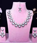 Purple rhodium premium designer american diamond and stone work necklace set