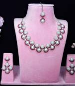 Pink rhodium premium designer american diamond and stone work necklace set