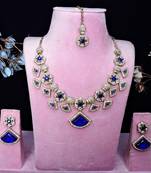 Blue yellow gold premium designer american diamond and stone work necklace set