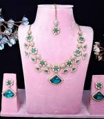 Green yellow gold premium designer american diamond and stone work necklace set
