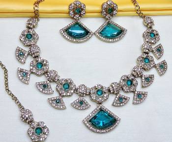 Green yellow gold premium designer american diamond and stone work necklace set 2