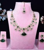 Green yellow gold premium designer american diamond and stone work necklace set