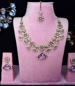 Purple yellow gold premium designer american diamond and stone work necklace set
