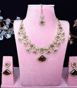 Green yellow gold premium designer american diamond and stone work necklace set