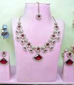 Maroon yellow gold premium designer american diamond and stone work necklace set