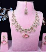Pink yellow gold premium designer american diamond and stone work necklace set