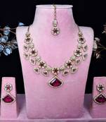 Purple yellow gold premium designer american diamond and stone work necklace set
