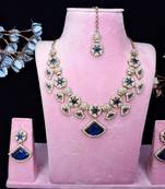 Blue yellow gold premium designer american diamond and stone work necklace set