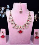 Pink yellow gold premium designer american diamond and stone work necklace set