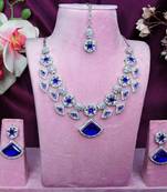 Blue rhodium premium designer american diamond and stone work necklace set