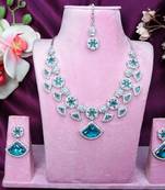 Green rhodium premium designer american diamond and stone work necklace set