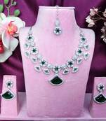 Green rhodium premium designer american diamond and stone work necklace set