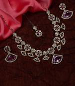 Purple rhodium premium designer american diamond and stone work necklace set