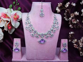 Purple rhodium premium designer american diamond and stone work necklace set 1
