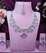 Purple rhodium premium designer american diamond and stone work necklace set