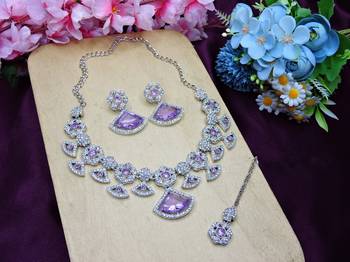 Purple rhodium premium designer american diamond and stone work necklace set 2