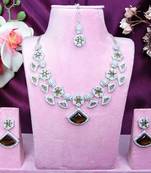 Green rhodium premium designer american diamond and stone work necklace set