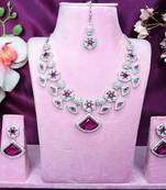 Purple rhodium premium designer american diamond and stone work necklace set