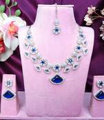 Blue rhodium premium designer american diamond and stone work necklace set